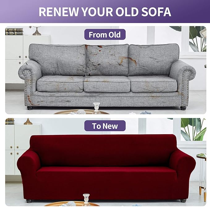 Joccun Red Dahlia Polyester Spandex Waterproof Solid Stretch Sofa Cover