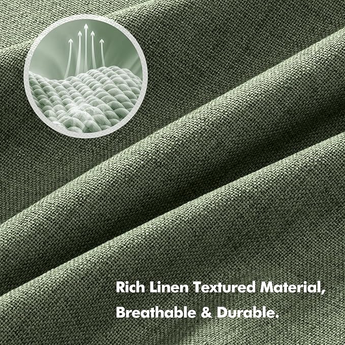 MIULEE 100% Blackout Linen Curtains for Bedroom, Olive Green Solid Luxury Decor Thermal Insulation Room Darkening Drapes for Living Room Nursery Back Tab Rod Pocket 42 x 84 Inches, 2 Panels