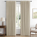 MIULEE 100% Blackout Linen Curtains for Bedroom, Cobblestone Solid Luxury Decor Thermal Insulation Room Darkening Drapes for Living Room Nursery Back Tab Rod Pocket 42 x 90 Inches, 2 Panels