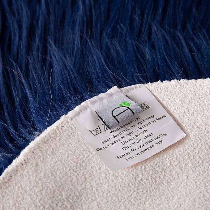 Ashler Faux Fur Rug - Fluffy Shaggy Area Rug, Ultra Soft 3 x 3 Feet Round, Navy Blue Fuzzy Machine Washable Shag, Nursery Decor Throw for Bedroom, Kids Room, Living Room