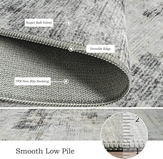 Toneed Abstract Area Rug 8x10 Modern Washable Rug Soft Non Slip Rug Low Pile for Bedroom Living Room Dining Room Grey/Brown