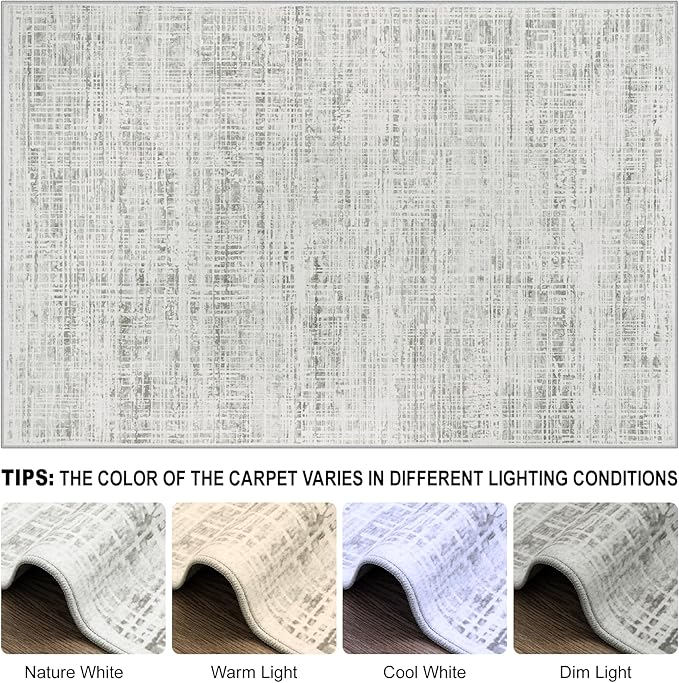 9x12 Area Rugs Washable Rug: Anti-Skid Abstract Modern Living Room Rug Soft Thin Carpets Indoor Floor Non-Shedding Carpet for Bedroom Dining Farmhouse Nursery Home Office (White Gray, 9'x12')