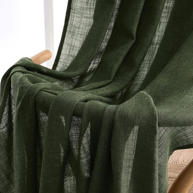 MIULEE Olive Green Linen Curtains 96 Inch Long for Bedroom Living Room, Soft Thick Linen Textured Window Drapes Semi Sheer Light Filtering Rod Pocket Back Tab Christmas Burlap Look, 2 Panels