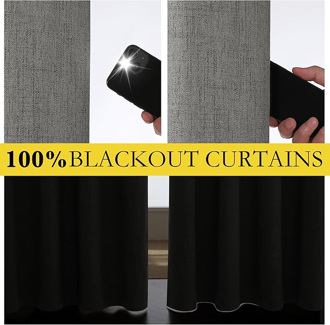 NICETOWN Grizzle Gray Vintage Linen 100% Blackout Curtains for Living Room, Thermal Insulated Curtains 120“ Long, Noise Reducing Window Treatment Drapes for Home Office, 62" Wide Per Panel, Set of 2