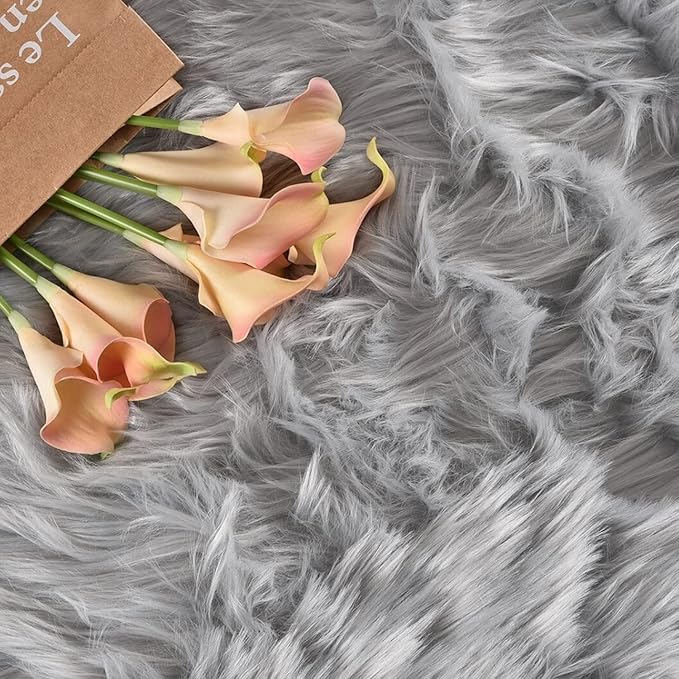 Latepis Grey Fluffy Rugs for Bedroom Rug Runner 2x5 Faux Sheepskin Fur Furry Rug for Living Room Home Décor Sofa Cushion, Runner