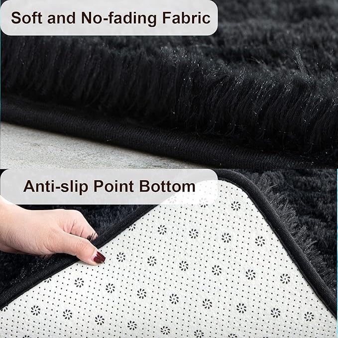 TWINNIS Super Soft Shaggy Rugs Fluffy Carpets, 6x9 Feet, Indoor Modern Plush Area Rugs for Living, Bed Room Kids Room Nursery Home Decor, Upgrade Anti-Skid Durable Rectangular Fuzzy Rug, Black