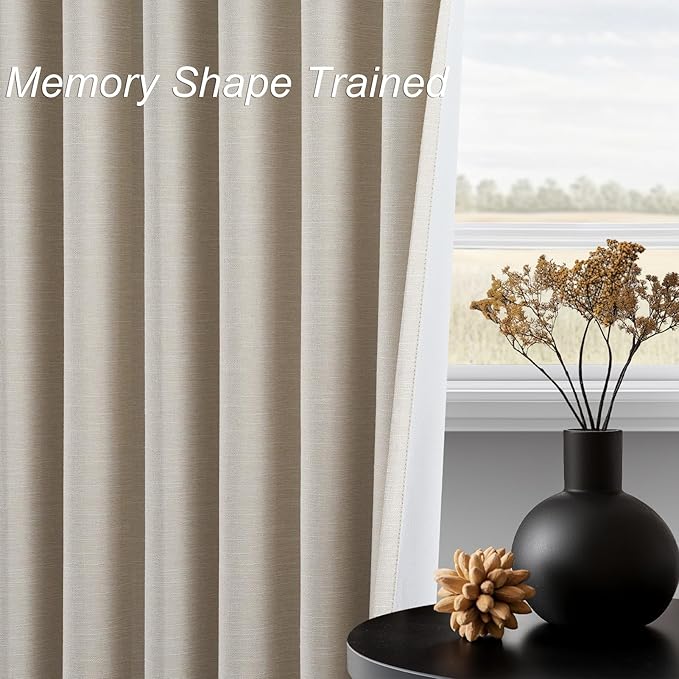 Topfinel 92 Inches Long Cream Custom Black Out Drapery Panels, Rustic Burlap Sound Blocking Tweed Pleated Window Coverings, Kids Winter Boho Heat Blocking Back Tab Curtains for Bay Window Patio