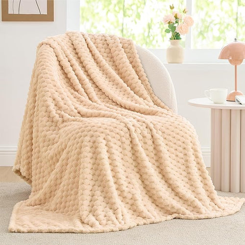 BEDELITE Fleece Throw Blanket for Couch & Bed - 3D Jacquard Decorative Blush Sand Blanket, Super Soft and Cozy Warm Fuzzy Blanket All Seasons Suitable, 60x80Inches
