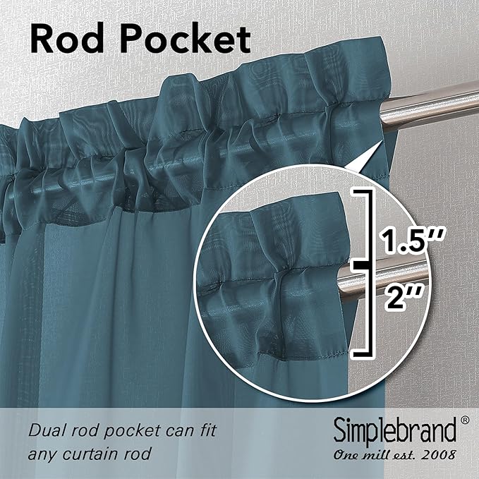 Simplebrand Dusty Blue Sheer Curtains 72 Inches Long 2 Panels for Living Room, Rod Pockets Airy Window Treatments Voile Sheer Curtains Panels Lightweight for Front Back Patio Glass Door, 42" Width