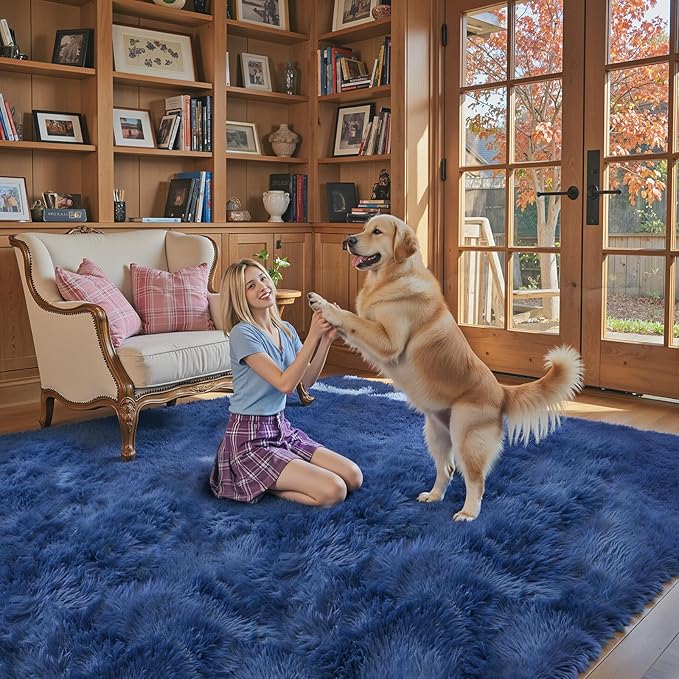 Rugs for Bedroom 4x6, Alfombras para Salas Shag Large Plush Soft Area Rug, Shaggy Carpets for Livingroom, Kids Boys Girls Home Decor Aesthetic(Royal Blue, 4 x 6)