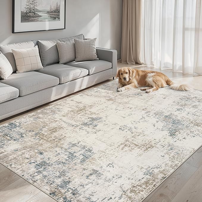 Area Rugs 9x12 Living Room - Washable Rug Modern Abstract Soft Large Neutral Non-Slip Carpet Indoor Floor Stain Resistant Thin Carpets for Bedroom Dining Room Farmhouse Nursery Home Office Multi