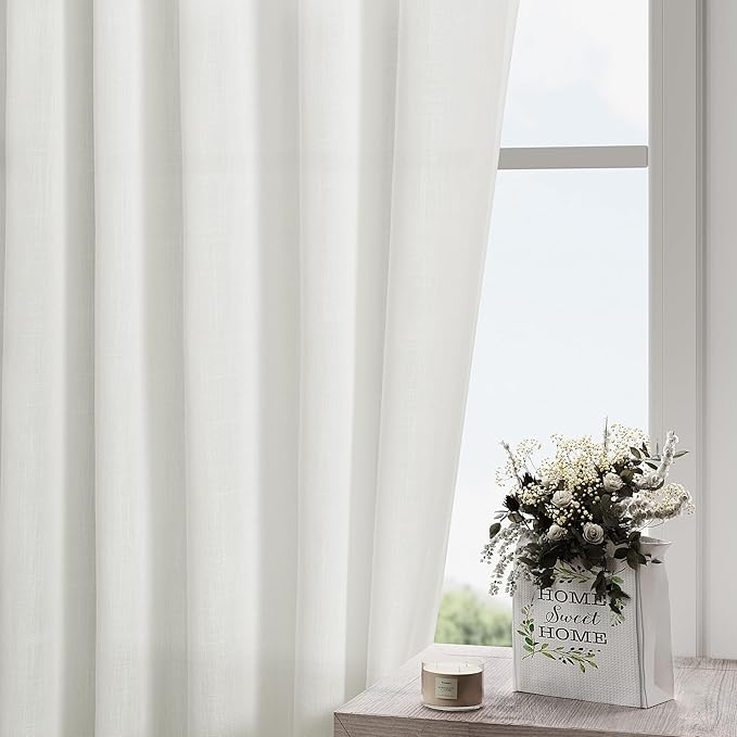 Linen Off White Curtains 120 inch Extra Long for Living Room Back Tab Light Filtering Semi Sheer Drapes Modern Farmhouse Coastal Decor Cotton Textured Curtain for Floor to Ceiling Window 10 FT