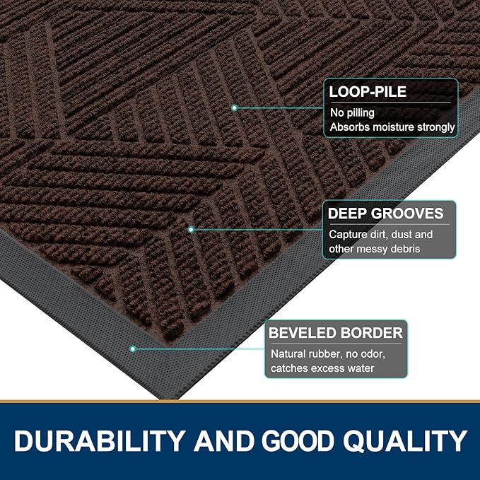 Smiry Front Door Mat Outside Entrance, Heavy Duty Sturdy Natural Rubber Doormat, Trap Dirt and Moisture, Easy Clean Low Profile Mats for Indoor Outdoor Entry, Irregular Triangle (59x30, Dark Brown)