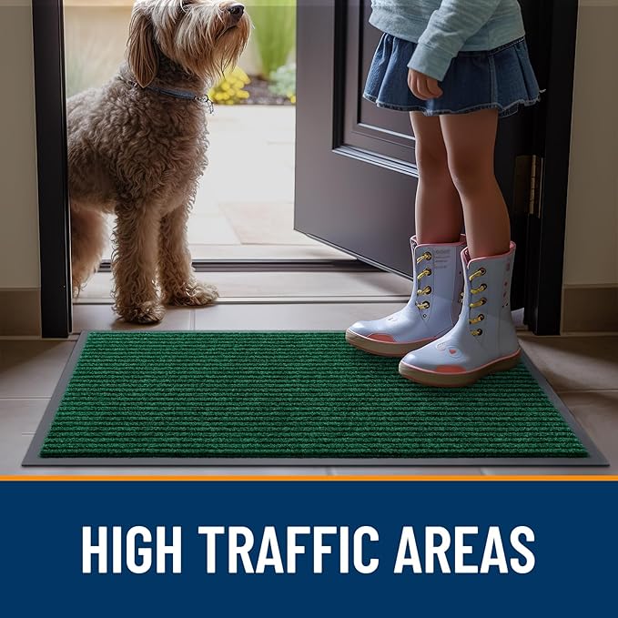 OLANLY Front Door Mat Indoor Outdoor Entrance, 2-Pack 71 x 47 Inch, Waterproof Heavy Duty Doormat, Fade Resistant, Low Profile, Easy Clean Patio Porch Welcome Floor Mats for Entry, Green