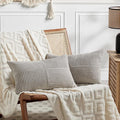 Fancy Homi 2 Packs Neutral Grey Lumbar Decorative Throw Pillow Covers 12x20 Inch for Living Room Couch Bed Sofa, Farmhouse Home Decor, Soft Striped Corduroy Rectangle Accent Cushion Case 30x50 cm