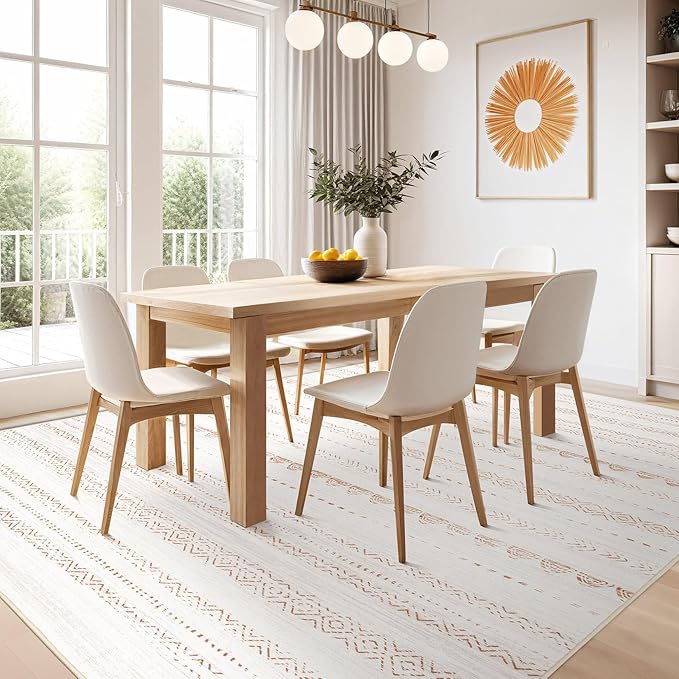 Nakagishi Area Rug Living Room Rugs: 8x11 Large Soft Machine Washable Boho Moroccan FarmNeutral Stain Resistant Indoor Floor Carpet for Bedroom Under Dining Table Home Office Decor-Cream Brown