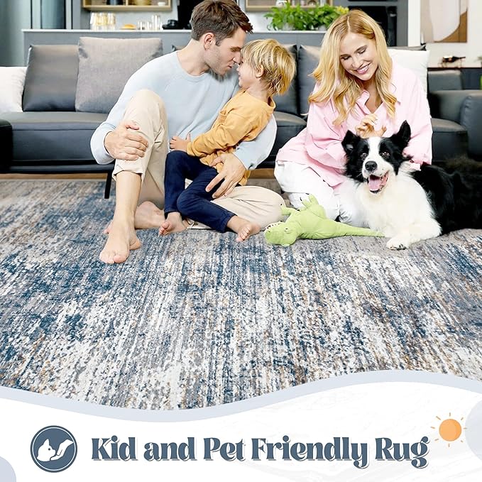 10x12 Area Rug for Living Room, Washable Modern Abstract Large Area Rug Neutral Soft Non Slip Kids Rug Stain Resistant Indoor Carpet for Bedroom Dining Room Playroom Office(BeigeGrey, 10'x12')