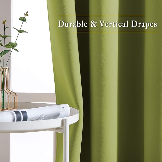 NICETOWN Bedroom Room Darkening Curtains and Drapes - Window Treatment Thermal Insulated Solid Grommet Room Darkening Draperies for Bedroom/Living Room (Fresh Green, Set of 2, 80 by 84 Inch)