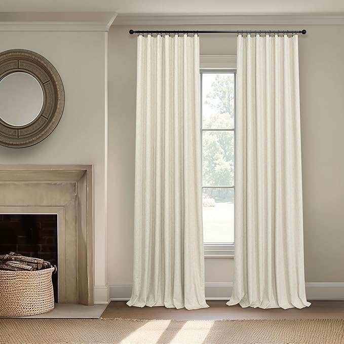 Burlap Curtains 90 Inches Long for Bedroom 2 Panel 100 Percent Blackout Linen Textured Full Light Blocking Cottage Drape for Living Room Dining Noise Reducing Sound Proof Curtains 52x90 Length Beige