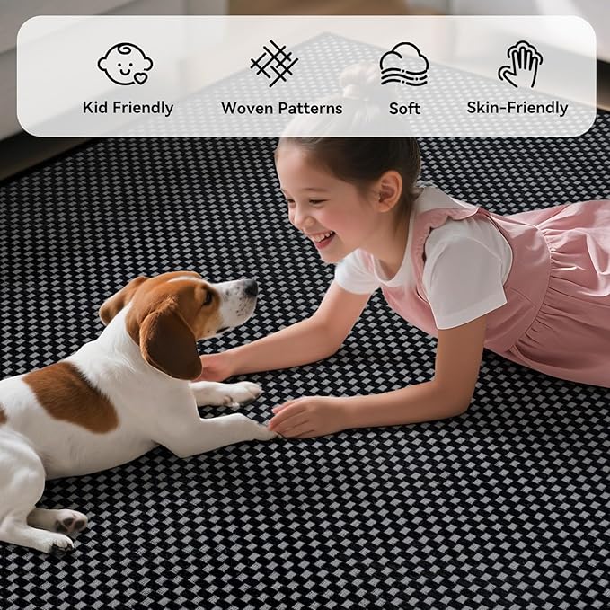 YDKGL 3x5 ft Area Rug Entryway Runner Rug Non Slip Washable, Boho Woven Kitchen Runner Rugs Door Mat Entry Rugs Carpet for Indoor Foyer Backdoor Hallway Floor Bedroom Living Room, Black