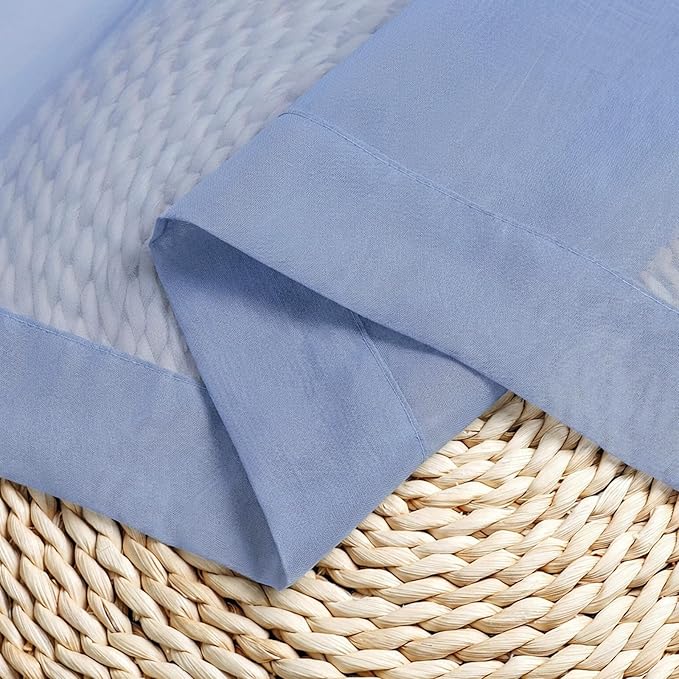 Chyhomenyc Sheer Curtains 45 Inch Long 2 Panels - Light Filtering Short Soft Airy Short Cafe Curtains, Modern Rod Pocket for Dinning Living Room Bedroom, 42Wx45L Inches, Denim Blue
