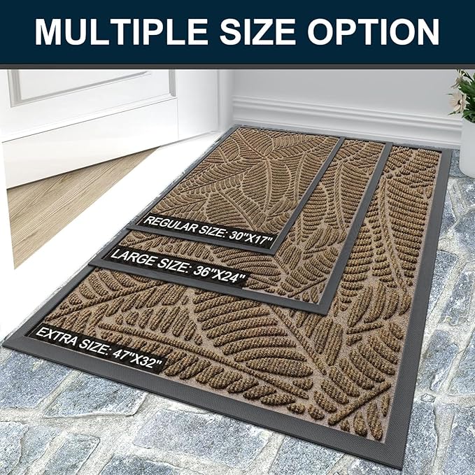 Colorxy Waterproof Doormat, Sturdy Natural Rubber Front Indoor Mat, Non Slip Low Profile Indoor Outdoor Door Mats, Stain and Fade Resistant Floor Mat, Easy Clean Patio Entrance Mat, 59''x20'', Brown