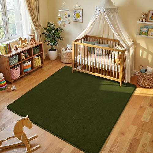 Amearea 5x5 Square Area Rugs for Bedroom Living Room, Olive Green Thickened Memory Foam Rug, Fluffy Indoor Washable Rugs Non Slip Minimalist Carpet for Kids Boys Girls Dorm Nursery Room Decor