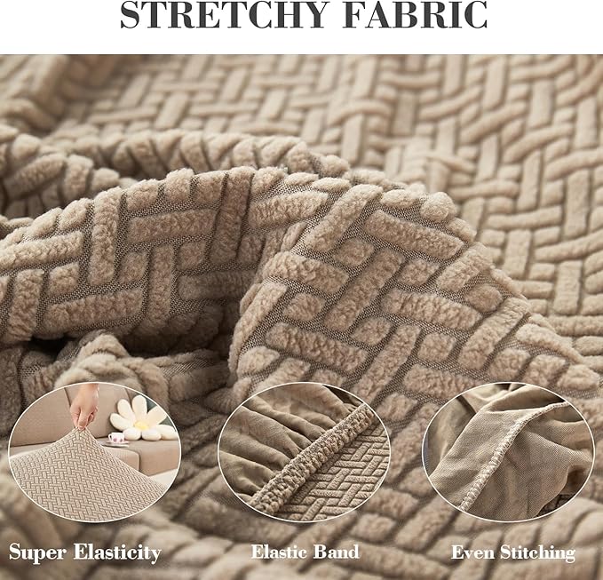 Couch Covers for 3 Cushion Sofa Pet Friendly Couch Cushion Covers Universal Sofa Covers Washable Stretch Slipcovers for Sectional Sofa (Texture Light Coffee,Large Triple Seat Cover)