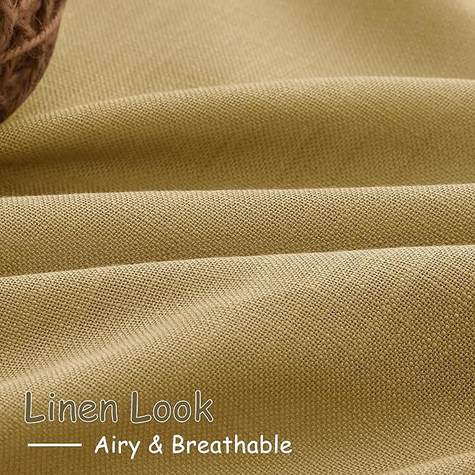 Nanspring Gold Linen Curtains 72 Inch Length for Living Room Semi Sheer Light Filtering Door Drapes 2 Panels Set for Kids Bedroom Light Filtering Back Tab Rod Pocket Modern Farmhouse Decor 52x72
