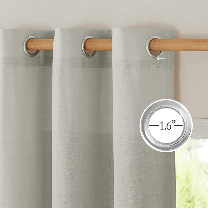 NICETOWN Linen 78 inch Curtains for Kitchen Window, Grommet Thick Flax Linen Gray Small Window Treatments Privacy Assured with Light Filtering for Cafe/Kids Room, W68 x L78, 2 Panels