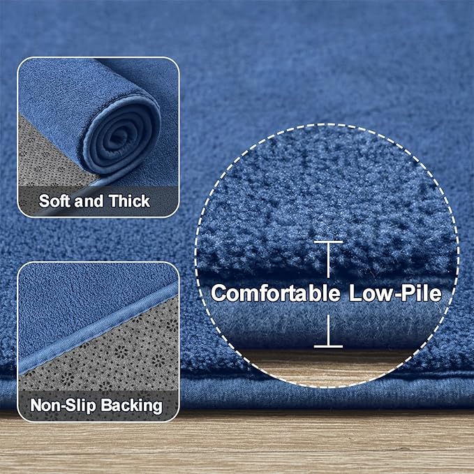 Amearea 4x4 Square Area Rugs for Bedroom Living Room, Modern Blue Thickened Memory Foam Rug, Fluffy Indoor Washable Rug Non Slip Minimalist Carpet for Entryway Kids Boys Girls Dorm Nursery Room Decor