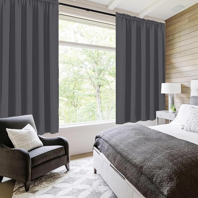 DWCN Bedroom Blackout Curtains 60 x 63 Inches Length 2 Panels Set, Solid Thermal Insulated Energy Saving Rod Pocket Window Treatment Curtains Blackout Drapes (W60 x L63 Inch, Dark Grey)