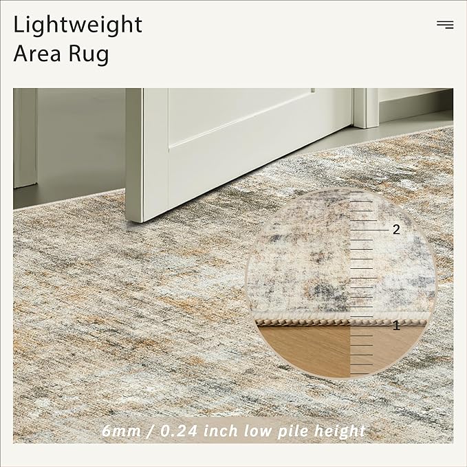 Soalmost 6x9 Abstract Area Rugs for Living Room 6 x 9 Washable Non Slip Low Pile Rugs for Bedroom Dining Room Foldable Thin Brown Grey