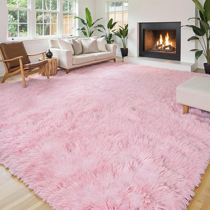 Rugs for Living Room 6x9, Alfombras para Salas Fluffy Shag Large Fuzzy Plush Soft Area Rug, Shaggy Carpets for Bedroom, Kids Boys Girls Home Decor Aesthetic(6 x 9, Pink)