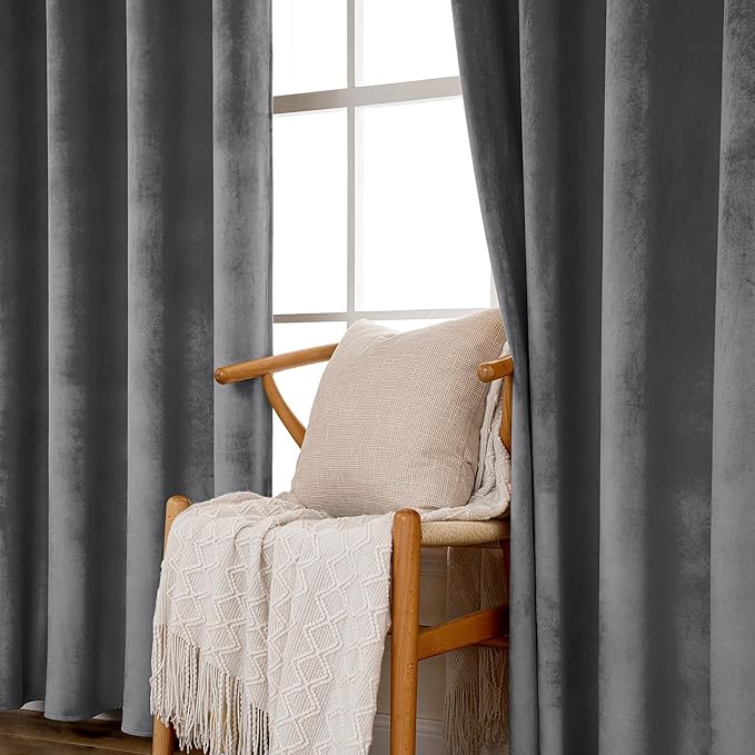 MIULEE 2 Panels Blackout Curtains Solid Soft Grommet Grey Curtains Black Out Thermal Insulated Soundproof Room Darkening Long Drapes/Panels for Living Room Bedroom 52 x 96 Inch Length