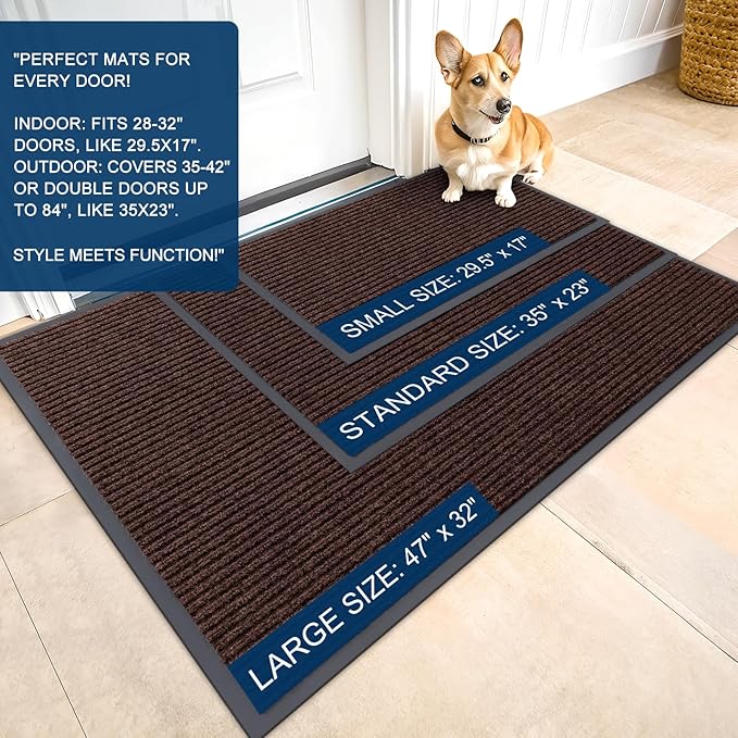 OLANLY Front Door Mat Indoor Outdoor Entrance, 2-Pack 59 x 34 Inch, Waterproof Heavy Duty Doormat, Fade Resistant, Low Profile, Easy Clean Patio Porch Welcome Floor Mats for Entry, Brown