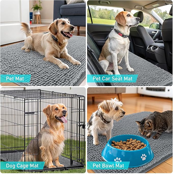 OLANLY Dog Door Mat for Muddy Paws 59x20, Absorbs Moisture and Dirt, Absorbent Non-Slip Washable Doormat, Quick Dry Chenille Mud Mat for Dogs, Entry Indoor Entryway Carpet for Inside Floor, Grey