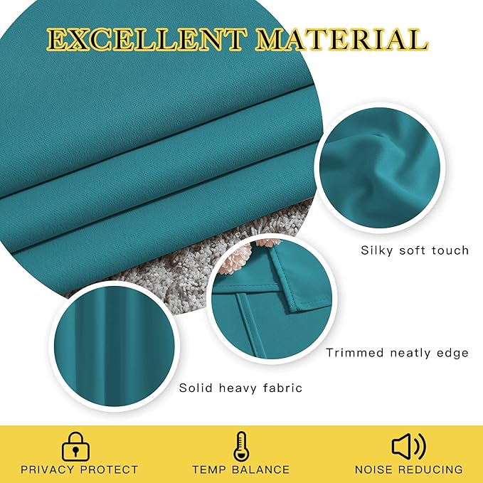 NICETOWN Peacock Teal Blackout Bedroom Curtains 96 inches Long, Grommet Thermal Insulated Room Darkening Window Treatments Sound Reducing for Living Room, W46 x L96, 2 Panels