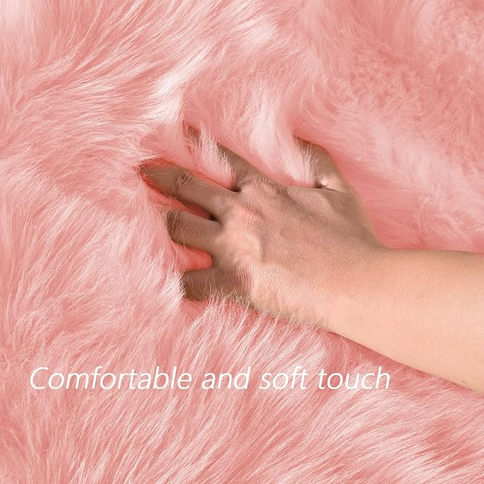 Latepis Pink Area 8x10 Shaggy Faux Sheepskin Fur Rug for Living Room Floor Cute Plush Carpet for Bedroom Girls Soft Furry Rug Luxury Home Decor