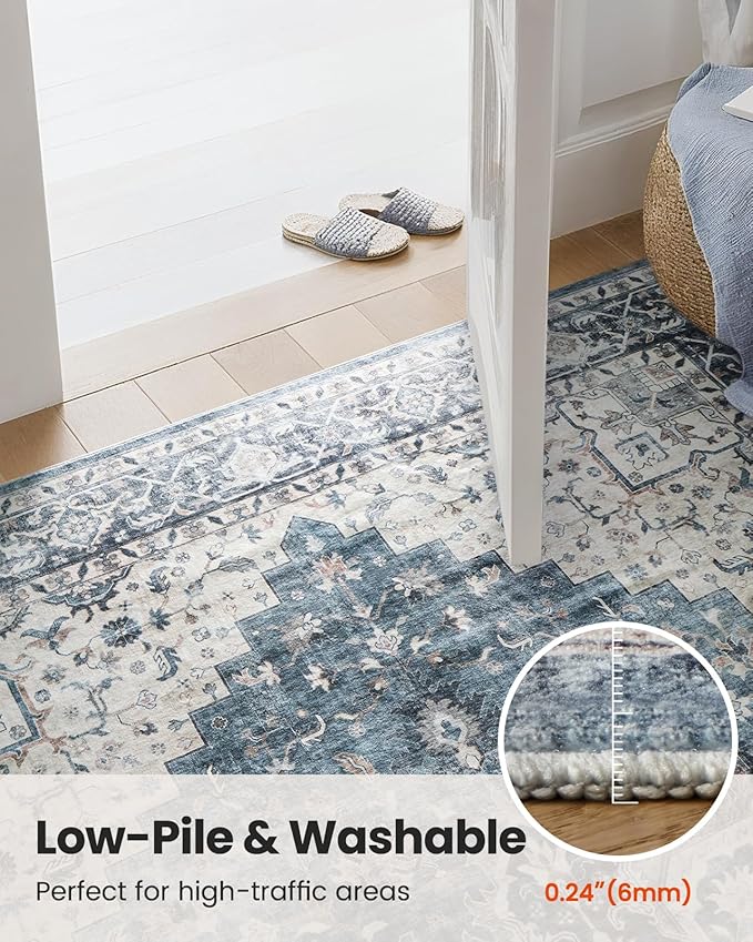 AMADA HOMEFURNISHING 2x3 Washable Area Rug, Low-Profile Entryway Rug with Non-Slip Backing & Durable Edge Binding, Vintage Rug Pattern, Small Rugs for Entryway, Kitchen & Living Room