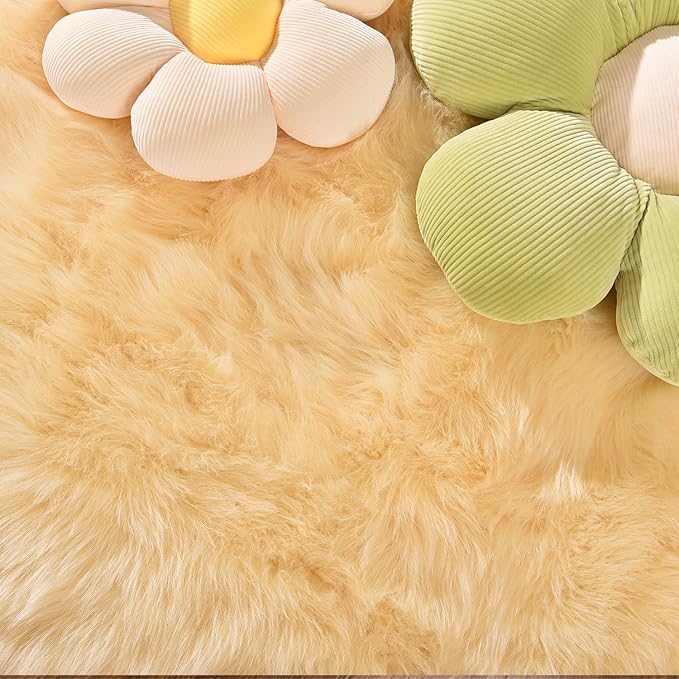 Latepis Yellow Fur Rugs Small 2x3 Area Faux Sheepskin Rug Throw for Sofa Cushion Chair Fluffy Rug Carpet for Bedroom Dorm Room Home Décor Rectangle