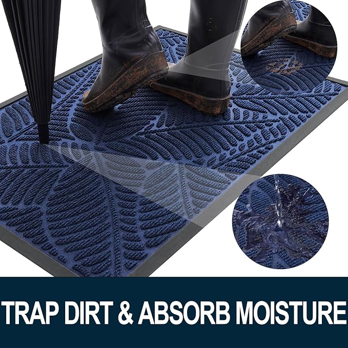 Colorxy Waterproof Doormat, Sturdy Natural Rubber Front Indoor Mat, Non Slip Low Profile Indoor Outdoor Door Mats, Stain and Fade Resistant Floor Mat, Easy Clean Patio Entrance Mat, 59''x23'', Navy