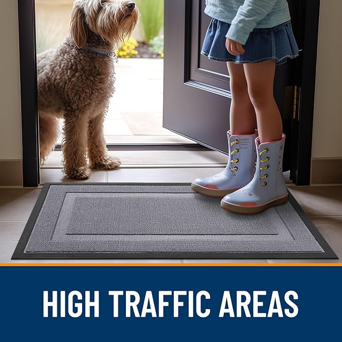 OLANLY Front Door Mat Indoor Outdoor Entrance, Waterproof All-Season, All-Weather Doormat, Sturdy Natural Rubber, Low Profile, Easy Clean Patio Porch Entryway Mat, 47x32, Classic Gray