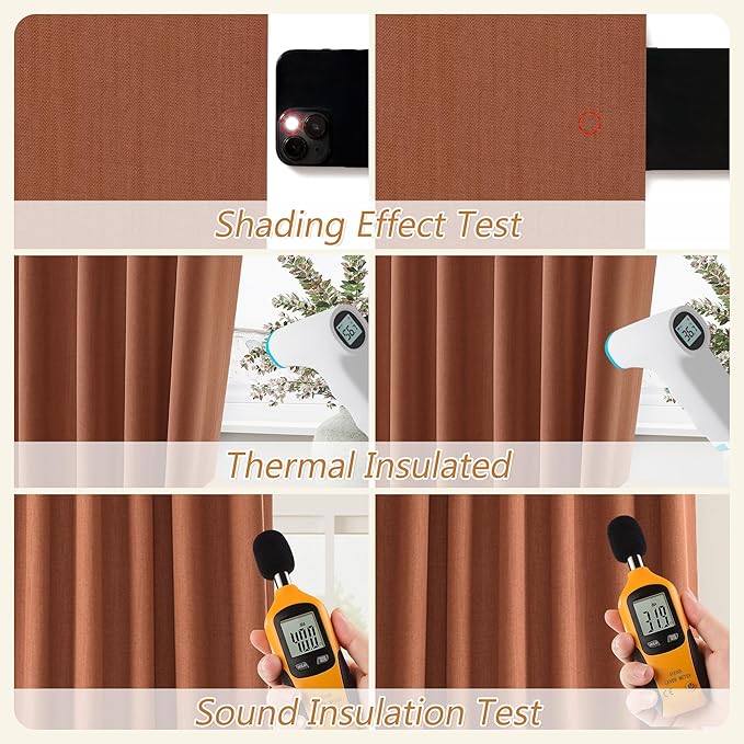Guken Terracotta 100% Blackout Curtains 84 Inch Length 2 Panels Set Fall Curtains for Living Room Bedroom Back Tab Thermal Insulated Black Out Linen Drapes，52x84