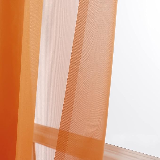 OWENIE Orange Sheer Curtains 96 Inch Length, Elegant Sheer Curtains for Bedroom, Window Voile Sheer Curtain Panels/Drapes/Treatment for Living Room, 2Pcs, Each 42" W x 96" L