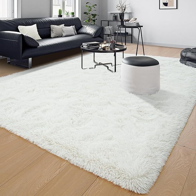 Tepook Area Rugs 9x12 for Living Room, Super Soft Fluffy Rugs for Bedroom, Modern Shaggy Rug Fuzzy Carpets for Kids, Plush Indoor Nursery Home Decor Rug with Non-Slip Bottom, Cream White
