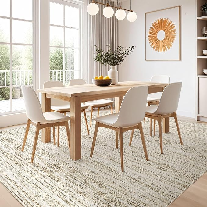 Nakagishi 5x7 Area Rugs Living Room: Washable Boho Large Neutral Modern Soft Farmhouse Beige Rug Stain Resistant Indoor Floor Non-Slip Carpet for Women Home Enthusiasts Aged 25-45 - Bedroom Room Decor