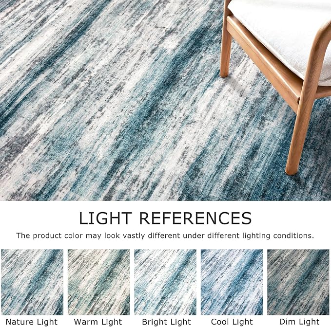 KOZYFLY Modern Abstract Hallway Runner Rug, 2.6x16 Washable Rug Runner Non-Slip Soft Striped Kitchen Runner Rugs, Print Blue Carpet Runner for Stair Entryway Bathroom Laundry Room Foyer