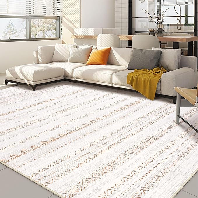 Nakagishi Area Rug Living Room Rugs: 8x11 Large Soft Machine Washable Boho Moroccan FarmNeutral Stain Resistant Indoor Floor Carpet for Bedroom Under Dining Table Home Office Decor-Cream Brown