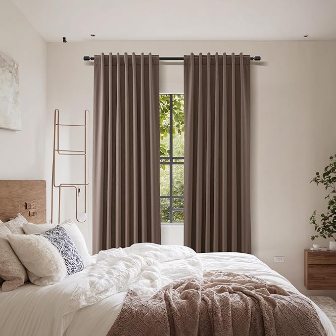 Guken 100% Blackout Curtains 108 Inch Length 2 Panels Set for Living Room Bedroom Back Tab Thermal Insulated Black Out Linen Drapes Room Darkening Mocha Mousse,52x108